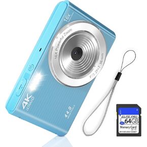 Digital Camera, FHD 1080P 44MP Digital Camera for Kids Video Camera with 64GB SD Card 16X Digital Zoom, Compact Point and Shoot Camera Portable for Kids Boys Girls Teens Students Seniors (Black)