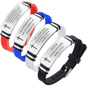 4pcs bible الآية الأساور الدينية كريستيان كروس سوار الكتاب المقدس المعصم القابل للتعديل للرجال النساء ، ونقلت ملهمة شخصية ، والهدايا الدينية