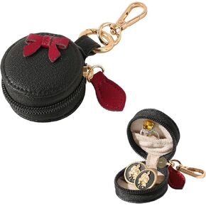 Travel Jewelry Holder Keychain, Mini Jewelry Case Portable Faux Leather Necklace Organizer Box Gym Sports Ring Storage Earrings Box for Women Mother Gift (JC04-Pink Bow) in Saudi Arabia