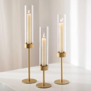 Glass Hurricane Candlestick Holders Gold - Romadedi Taper Candle Holder Tall Clear Glass Cylinder Table Concerpiece Decor