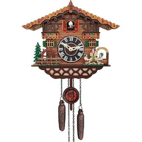 Traditional Black Forest Cuckoo Clock Wood Wall Clock - Natural Bird Voice Or Cuckoo Call, Coo Coo Clock for Wall Art Home Living Room Kitchen Office Decoration (Reindeer) (Chalet)