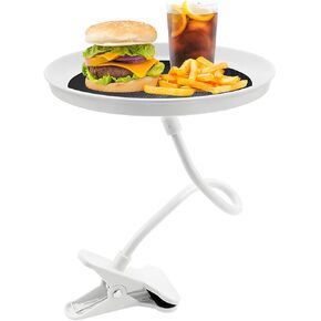 Car Adjustable Food Tray, 360 Swivel Car Food Tray, 8.7 Inch Diameter, Non-Slip Clip Type Snack Tray, Black