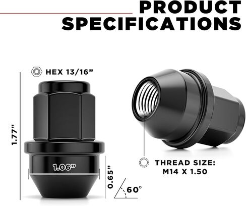 White Knight M14 x 1.50 Lug Nuts for Ford F-150 (2015 - current) | Mach-E | Transit | Expedition and Lincoln Navigator, Factory Style Black Chrome Extra Bulge Acorn – WN00809BK-24AM (24 Pack) in Saudi Arabia