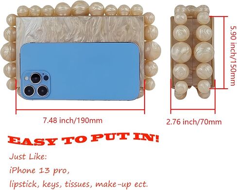 Acrylic Evening Handbag Marble Box Clutch Purse Women Beaded Party Prom Cocktail Bag in Kuwait
