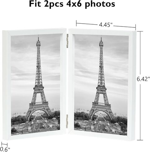 4 × 6 صورة مزدوجة إطار مفصلي قابلة للطي على الطاولة ، خشب الفتحتين 4x6 صورة مزدوجة إطار الصورة مع شاتر مقاوم زجاجي ، أسود in Kuwait