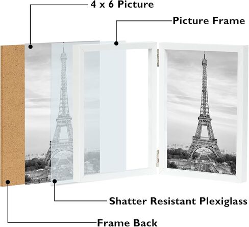 4 × 6 صورة مزدوجة إطار مفصلي قابلة للطي على الطاولة ، خشب الفتحتين 4x6 صورة مزدوجة إطار الصورة مع شاتر مقاوم زجاجي ، أسود in Kuwait