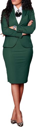 Ptorlio Women’s 2 Piece Outfits Blazer Suit Long Sleeve Work Business Office Jacket Midi Pencil Skirt Set in Saudi Arabia