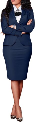 Ptorlio Women’s 2 Piece Outfits Blazer Suit Long Sleeve Work Business Office Jacket Midi Pencil Skirt Set in Saudi Arabia