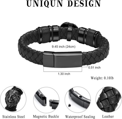 zeqingjw Cremation Jewelry Lion's Head Urn Bracelet for Ashes for Men Braided Leather Keepsake Ash Holder Memorial Bangle in Saudi Arabia