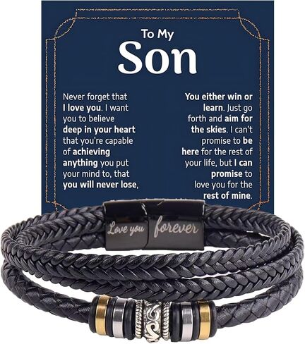 To My Son Grandson Bracelet From Mom Grandma, Infinity Knot Love You Forever Linked Together Handmade Leather Cuff Bracelets Mens Birthday Weave Gift Jewelry in Saudi Arabia