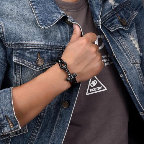 Men Leather Braided Viking Bracelet,Thor's Braided Wristband Gothic Punk Cuff Stainless Steel Buckle Bracelet for Men,21CM/8.2" in Kuwait