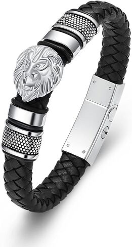 zeqingjw Cremation Jewelry Lion's Head Urn Bracelet for Ashes for Men Braided Leather Keepsake Ash Holder Memorial Bangle in Saudi Arabia