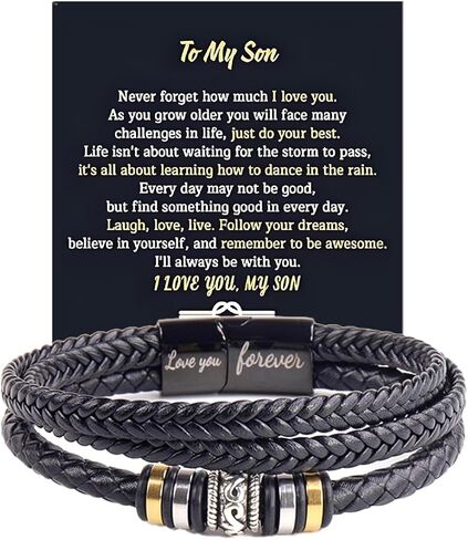 To My Son Grandson Bracelet From Mom Grandma, Infinity Knot Love You Forever Linked Together Handmade Leather Cuff Bracelets Mens Birthday Weave Gift Jewelry in Saudi Arabia
