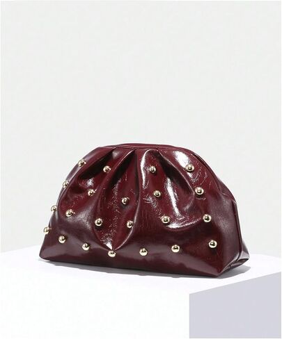 Verdusa Women's PU Leather Studded Clutch Handbags Retro Magnet Ruched Evening Bags in Saudi Arabia