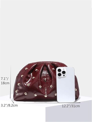 Verdusa Women's PU Leather Studded Clutch Handbags Retro Magnet Ruched Evening Bags in Saudi Arabia