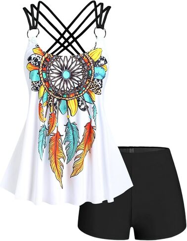 ROSE GAL Rosegal Women Plus Size Modest Tankini Swimsuit Feather Strappy Crisscross Swimwear in Saudi Arabia