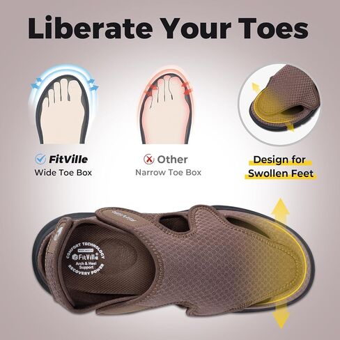 FitVille Diabetic Sandals for Men Extra Wide Diabetic Shoes for Swollen Feet Walking Sandals for Elderly Foot Pain Relief for Plantar Fasciitis in Saudi Arabia