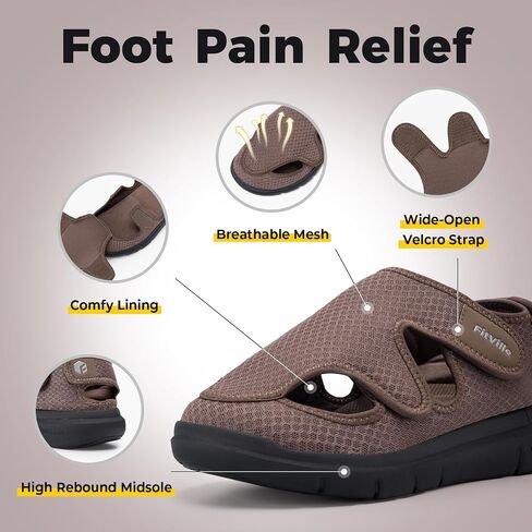 FitVille Diabetic Sandals for Men Extra Wide Diabetic Shoes for Swollen Feet Walking Sandals for Elderly Foot Pain Relief for Plantar Fasciitis in Saudi Arabia