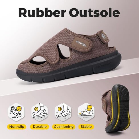 FitVille Diabetic Sandals for Men Extra Wide Diabetic Shoes for Swollen Feet Walking Sandals for Elderly Foot Pain Relief for Plantar Fasciitis in Saudi Arabia