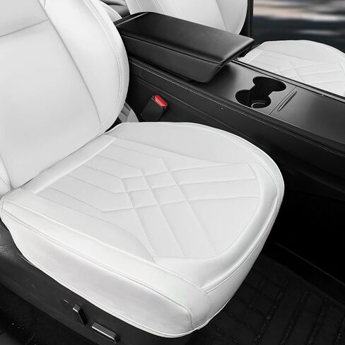 SanQing 2 Pack Car Seat Cover Compatible with Tesla Model 3 and Model Y, Luxury Nappa Leather Front Seat Bottom Cushion Protector Fit for Model3 2019-2023,Model Y 2020-2024 (2 PCS Front/White) in Saudi Arabia
