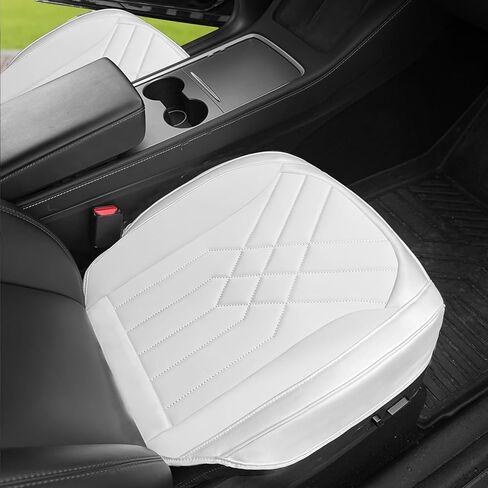 SanQing 2 Pack Car Seat Cover Compatible with Tesla Model 3 and Model Y, Luxury Nappa Leather Front Seat Bottom Cushion Protector Fit for Model3 2019-2023,Model Y 2020-2024 (2 PCS Front/White) in Saudi Arabia