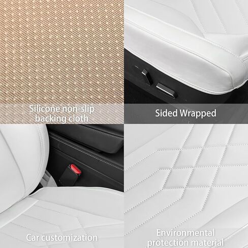 SanQing 2 Pack Car Seat Cover Compatible with Tesla Model 3 and Model Y, Luxury Nappa Leather Front Seat Bottom Cushion Protector Fit for Model3 2019-2023,Model Y 2020-2024 (2 PCS Front/White) in Saudi Arabia