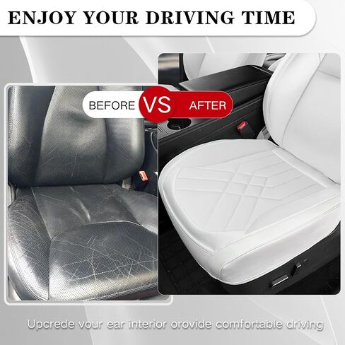 SanQing 2 Pack Car Seat Cover Compatible with Tesla Model 3 and Model Y, Luxury Nappa Leather Front Seat Bottom Cushion Protector Fit for Model3 2019-2023,Model Y 2020-2024 (2 PCS Front/White) in Saudi Arabia