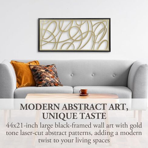 MyGift 44 × 22 لوحة فنية جدارية كبيرة من المعدن الذهبي البسيط بتصميم تجريدي مقطوع بالليزر، مناسبة لديكور المنزل في غرفة المعيشة في الفندق، جاهزة للتعليق in Saudi Arabia
