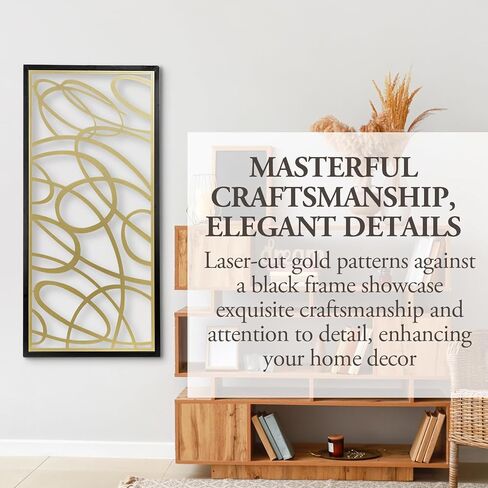 MyGift 44 × 22 لوحة فنية جدارية كبيرة من المعدن الذهبي البسيط بتصميم تجريدي مقطوع بالليزر، مناسبة لديكور المنزل في غرفة المعيشة في الفندق، جاهزة للتعليق in Saudi Arabia