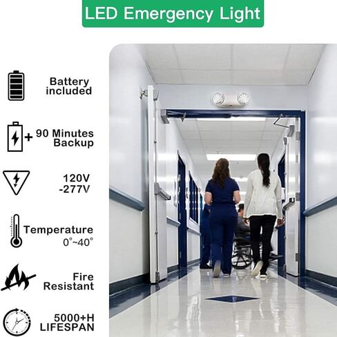 تركيبات إضاءة مخارج الطوارئ LED من OSTEK برأسين، ضوء طوارئ LED متكامل قابل للتعديل بمعايير الولايات المتحدة مع بطارية احتياطية، مؤهل UL 924 (1) in Kuwait