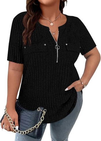 Viracy Plus Size Womens Tops 1/4 Zip Up Casual Shirts Lightweight Short Sleeve Tunics in Kuwait
