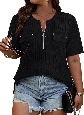 Viracy Plus Size Womens Tops 1/4 Zip Up Casual Shirts Lightweight Short Sleeve Tunics in Kuwait