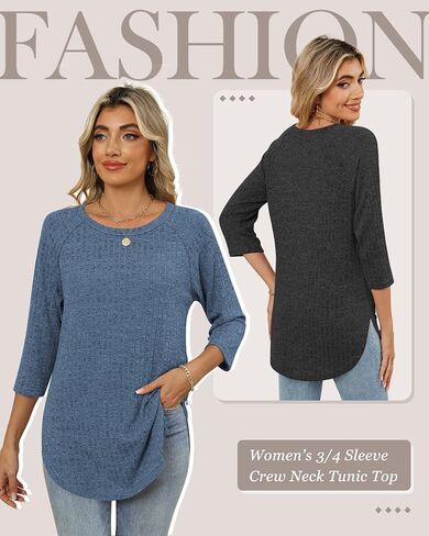 RIYIPER 3 Pack Women's 3/4 Crew Neck Tunic Tubs ، Raglan Sleeve Sleeved Sleved Side Side Dring Thirts فضفاضة in Kuwait