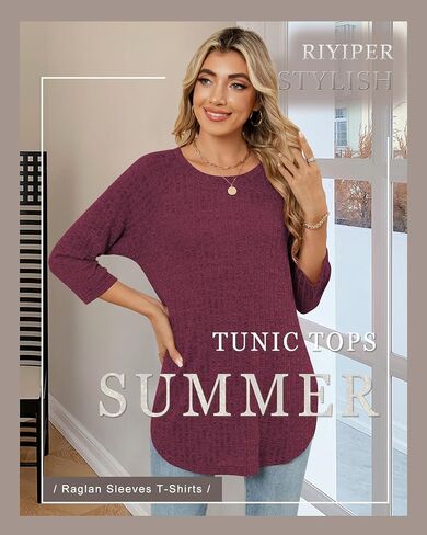 RIYIPER 3 Pack Women's 3/4 Crew Neck Tunic Tubs ، Raglan Sleeve Sleeved Sleved Side Side Dring Thirts فضفاضة in Kuwait