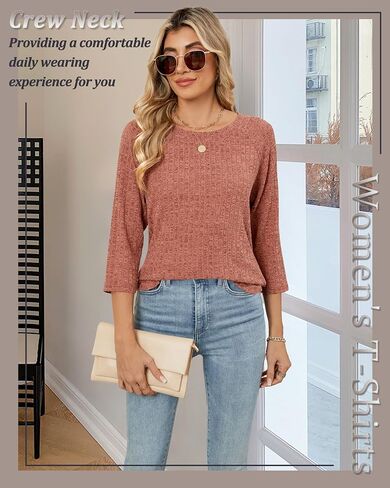 RIYIPER 3 Pack Women's 3/4 Crew Neck Tunic Tubs ، Raglan Sleeve Sleeved Sleved Side Side Dring Thirts فضفاضة in Kuwait