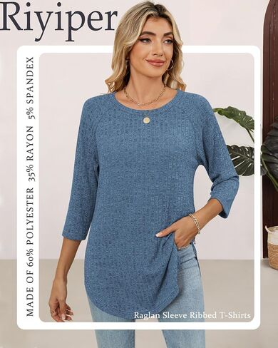 RIYIPER 3 Pack Women's 3/4 Crew Neck Tunic Tubs ، Raglan Sleeve Sleeved Sleved Side Side Dring Thirts فضفاضة in Kuwait