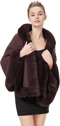 Faux Fur Shawl Wrap Cape Poncho with Trim Women Cardigan Coat Sleeveless Open Front Winter Dressy Fashion Tops in Saudi Arabia