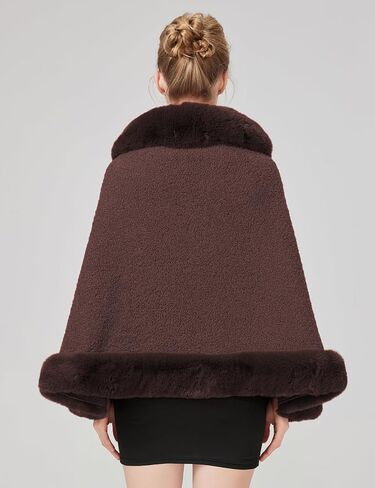 Faux Fur Shawl Wrap Cape Poncho with Trim Women Cardigan Coat Sleeveless Open Front Winter Dressy Fashion Tops in Saudi Arabia