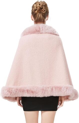Faux Fur Shawl Wrap Cape Poncho with Trim Women Cardigan Coat Sleeveless Open Front Winter Dressy Fashion Tops in Saudi Arabia
