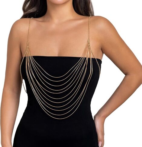 Summer Multi-Layer Metal Harness Tassel Shoulder & Bikini Beach Bra Bridal Wedding Necklace for Women in Saudi Arabia