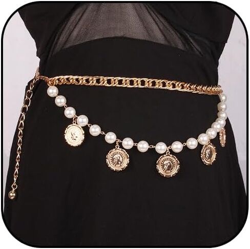 Pirate Waist Chain for Women Multilayer Metal Waist Chain Belt Adjustable Long Belt Body Belly Chain Boho Layered Coin Waist Chain Pirate Costume Women Men Jewellery in Saudi Arabia