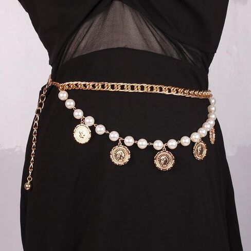 Pirate Waist Chain for Women Multilayer Metal Waist Chain Belt Adjustable Long Belt Body Belly Chain Boho Layered Coin Waist Chain Pirate Costume Women Men Jewellery in Saudi Arabia
