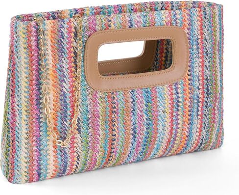Women Top Handle Handbag Chain Crossbody Bag 2025 Summer Raffia Straw Clutch Beach Vacation Evening Square Purse in Kuwait