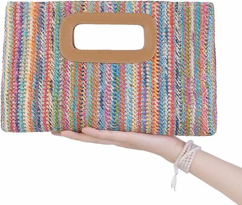 Women Top Handle Handbag Chain Crossbody Bag 2025 Summer Raffia Straw Clutch Beach Vacation Evening Square Purse in Kuwait