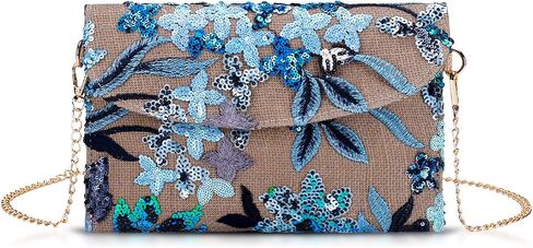 Clutch Purses for Women, Envelope Package, Sequin Embroidered Flowers Straw Bag, Bohemian Handmade Handbags in Saudi Arabia