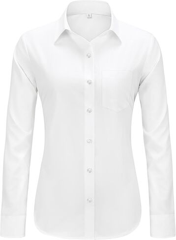 J.Ver Womens Button Down Dress Dress Solid Long Sleeve Grinkle Free Solial Collared Shirt Disual Business Blouse مع جيب in Saudi Arabia