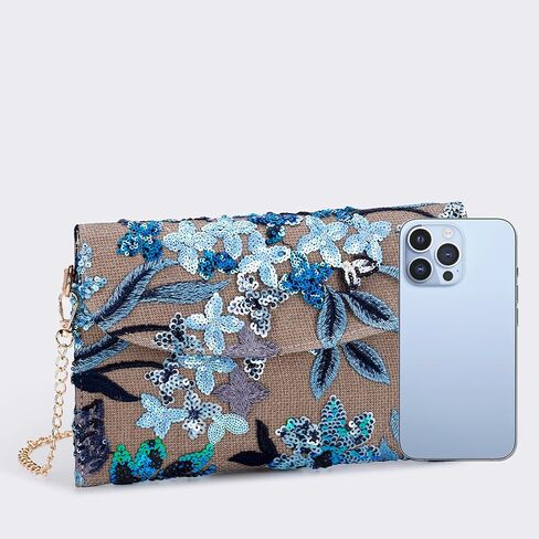 Clutch Purses for Women, Envelope Package, Sequin Embroidered Flowers Straw Bag, Bohemian Handmade Handbags in Saudi Arabia