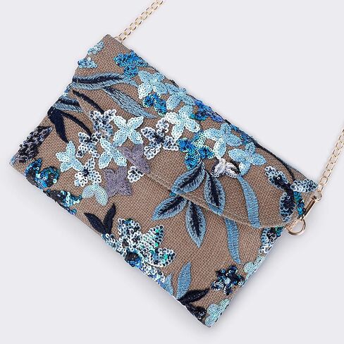 Clutch Purses for Women, Envelope Package, Sequin Embroidered Flowers Straw Bag, Bohemian Handmade Handbags in Saudi Arabia