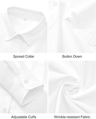 J.Ver Womens Button Down Dress Dress Solid Long Sleeve Grinkle Free Solial Collared Shirt Disual Business Blouse مع جيب in Saudi Arabia