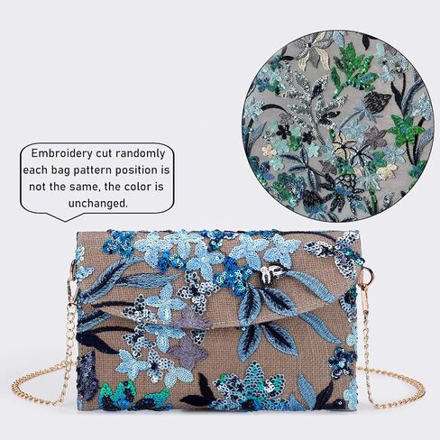 Clutch Purses for Women, Envelope Package, Sequin Embroidered Flowers Straw Bag, Bohemian Handmade Handbags in Saudi Arabia